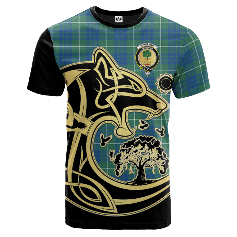 Printivon Hamilton Hunting Ancient Crest Celtic Wolf Tartan T Shirt Custom Your Text