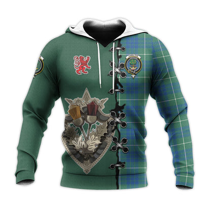 Printivon Hamilton Hunting Ancient Tartan Hoodie Lion Rampant And Celtic Thistle Style