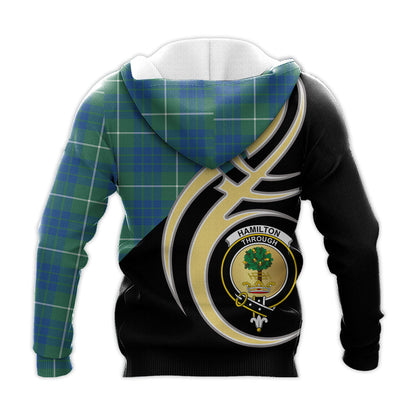 Printivon Hamilton Hunting Ancient Clan Believe In Me Crest Tartan Knitted Hoodie Custom Your Text