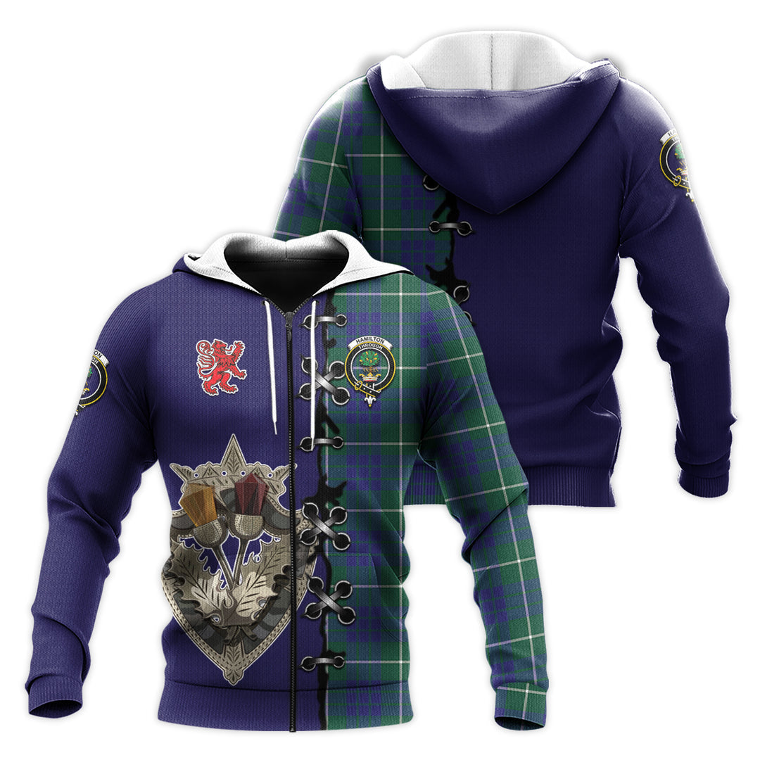 Printivon Hamilton Hunting Modern Tartan Hoodie Lion Rampant And Celtic Thistle Style