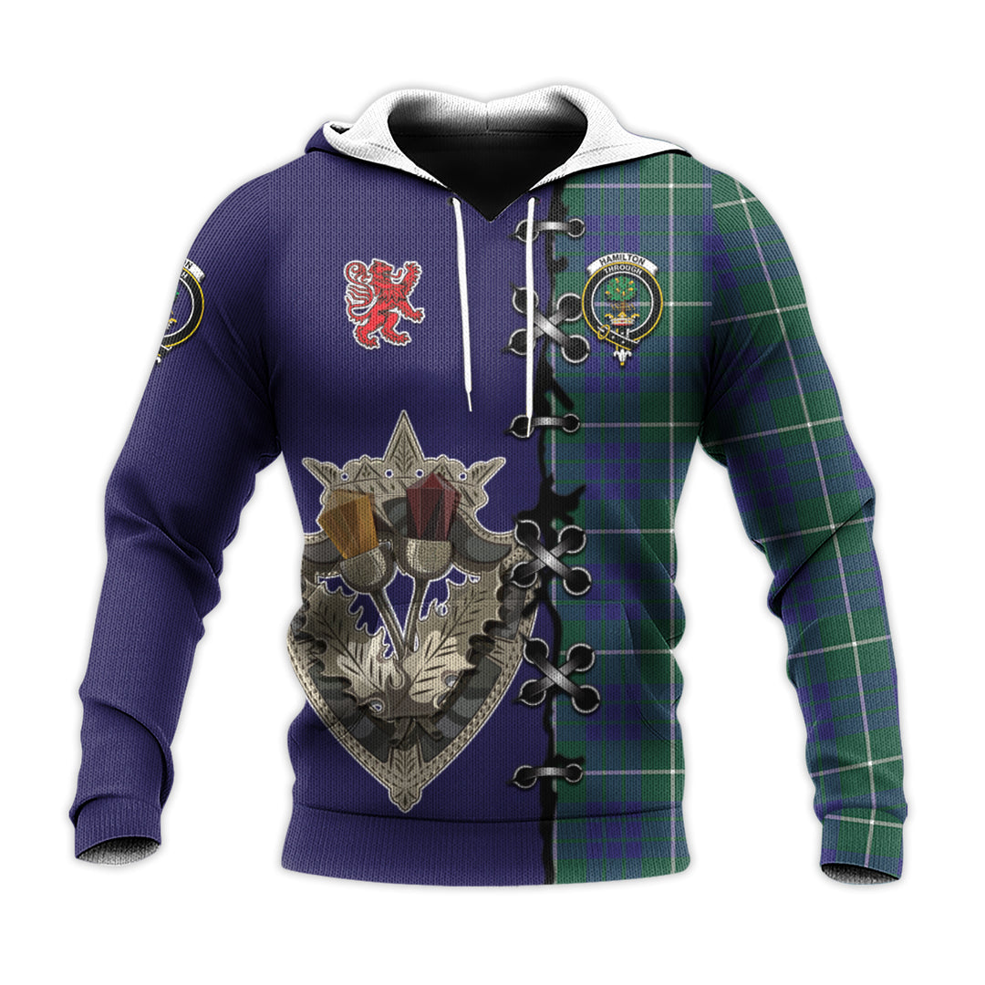 Printivon Hamilton Hunting Modern Tartan Hoodie Lion Rampant And Celtic Thistle Style