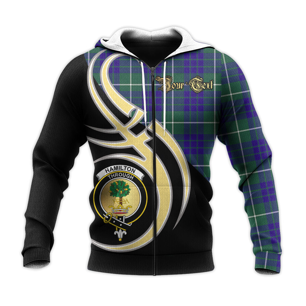Printivon Hamilton Hunting Modern Clan Believe In Me Crest Tartan Knitted Hoodie Custom Your Text