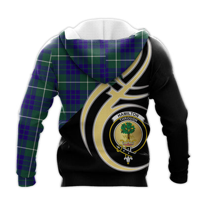 Printivon Hamilton Hunting Modern Clan Believe In Me Crest Tartan Knitted Hoodie Custom Your Text
