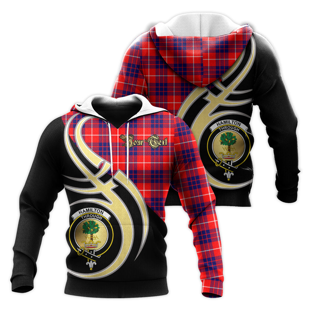 Printivon Hamilton Modern Clan Believe In Me Crest Tartan Knitted Hoodie Custom Your Text