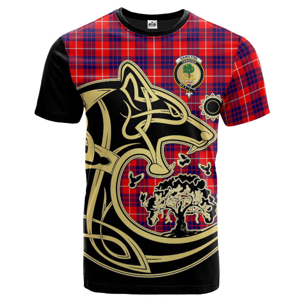 Printivon Hamilton Modern Crest Celtic Wolf Tartan T Shirt Custom Your Text