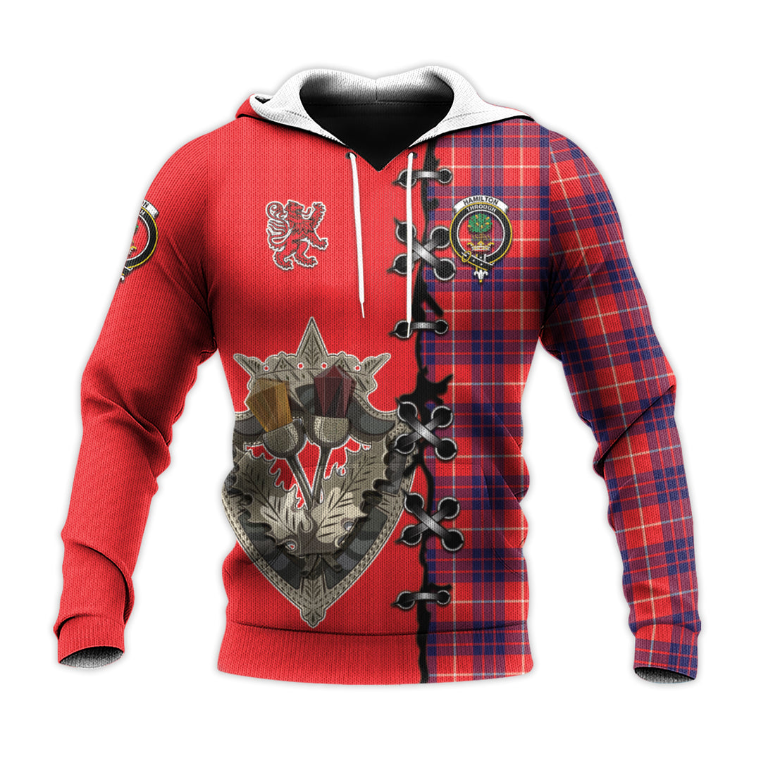 Printivon Hamilton Modern Tartan Hoodie Lion Rampant And Celtic Thistle Style