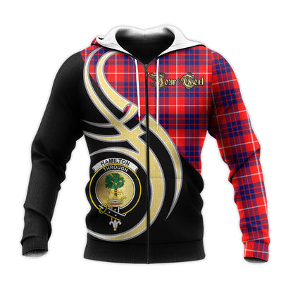Printivon Hamilton Modern Clan Believe In Me Crest Tartan Knitted Hoodie Custom Your Text
