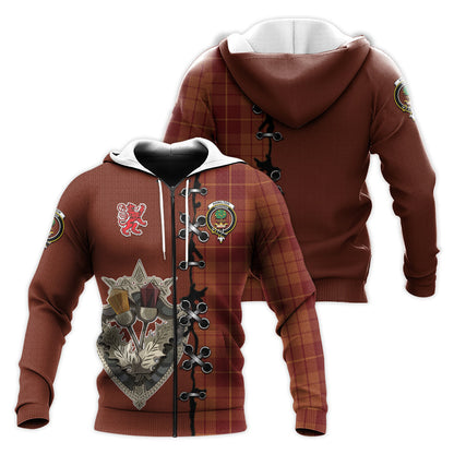 Printivon Hamilton Red Tartan Hoodie Lion Rampant And Celtic Thistle Style