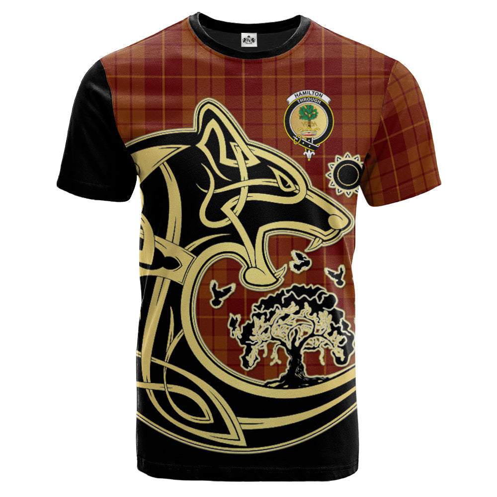 Printivon Hamilton Red Crest Celtic Wolf Tartan T Shirt Custom Your Text