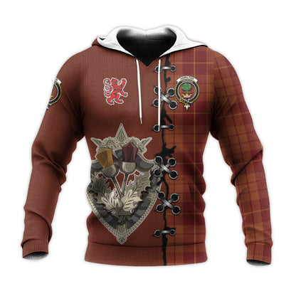 Printivon Hamilton Red Tartan Hoodie Lion Rampant And Celtic Thistle Style