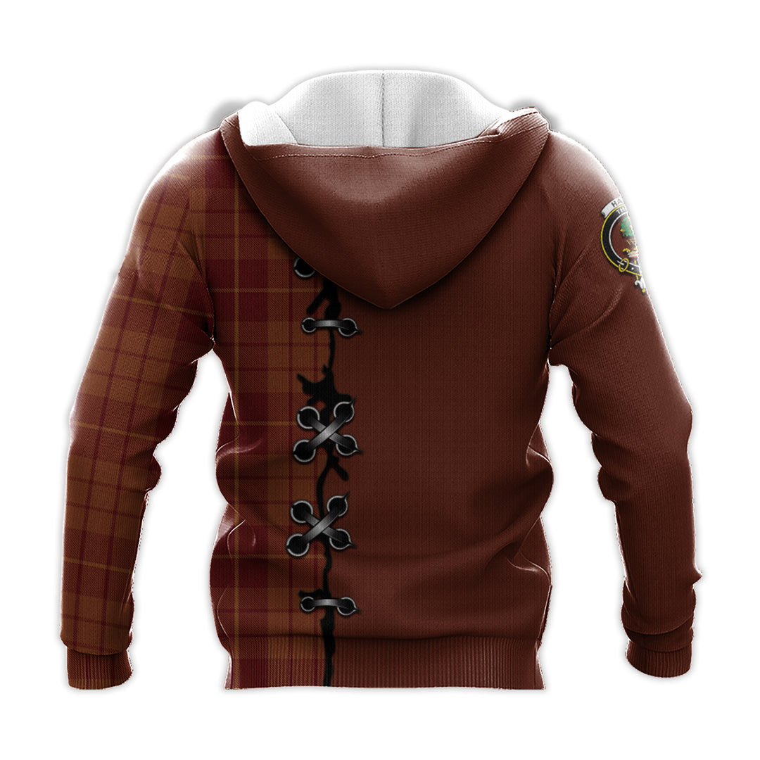 Printivon Hamilton Red Tartan Hoodie Lion Rampant And Celtic Thistle Style