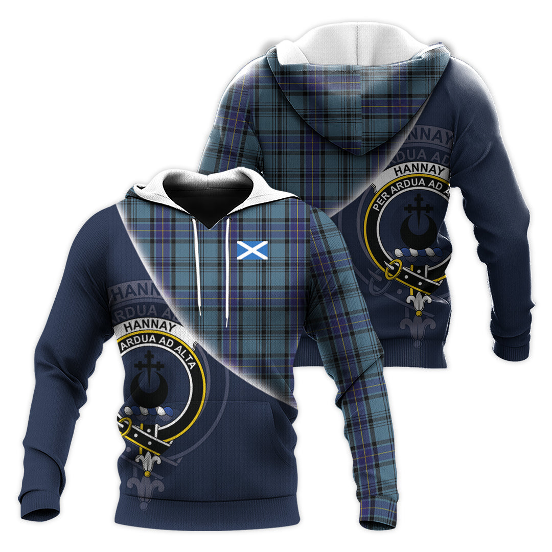 Printivon Hannay Blue Tartan Scottish Crest Hoodie