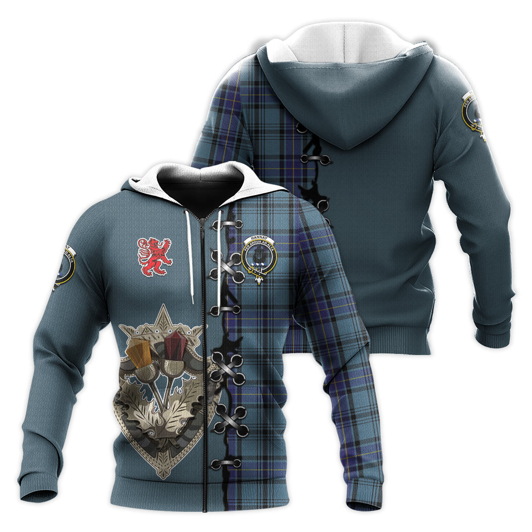 Printivon Hannay Blue Tartan Hoodie Lion Rampant And Celtic Thistle Style