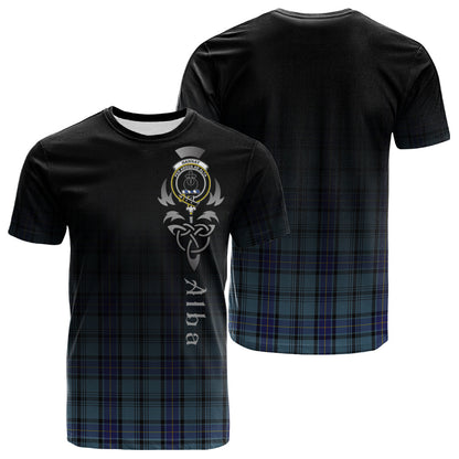 Printivon Hannay Blue Tartan Crest Alba Celtic T Shirt