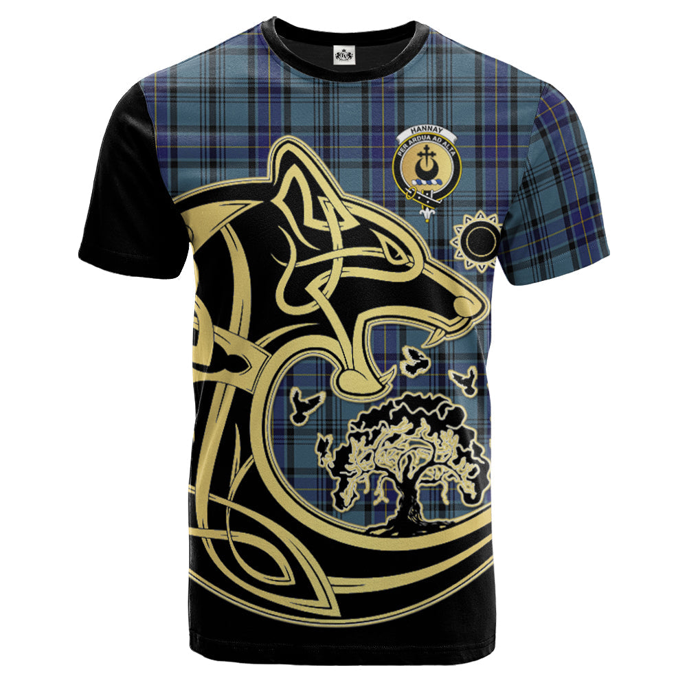 Printivon Hannay Blue Crest Celtic Wolf Tartan T Shirt Custom Your Text