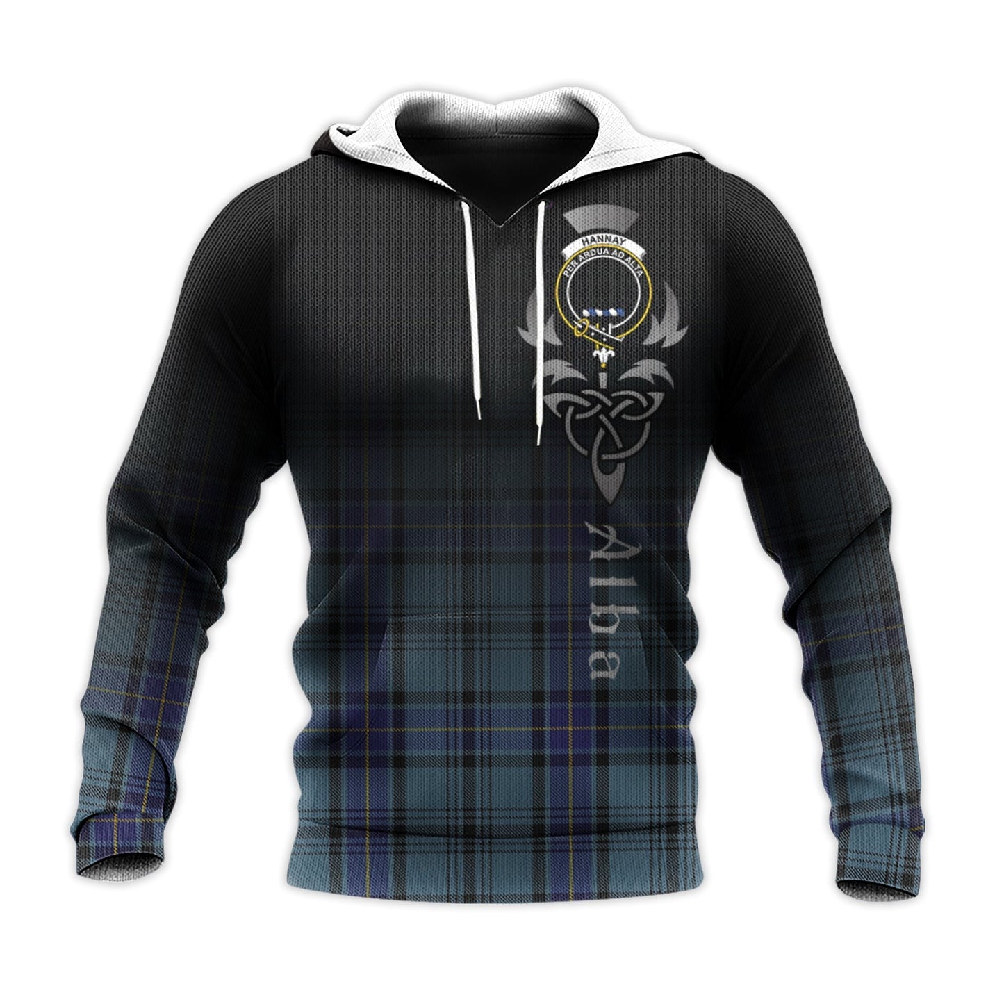 Printivon Hannay Blue Tartan Crest Alba Celtic Hoodie