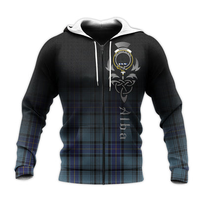 Printivon Hannay Blue Tartan Crest Alba Celtic Hoodie