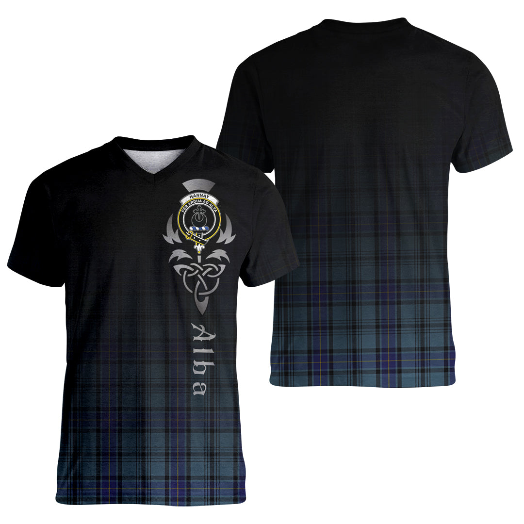 Printivon Hannay Blue Tartan Crest Alba Celtic T Shirt