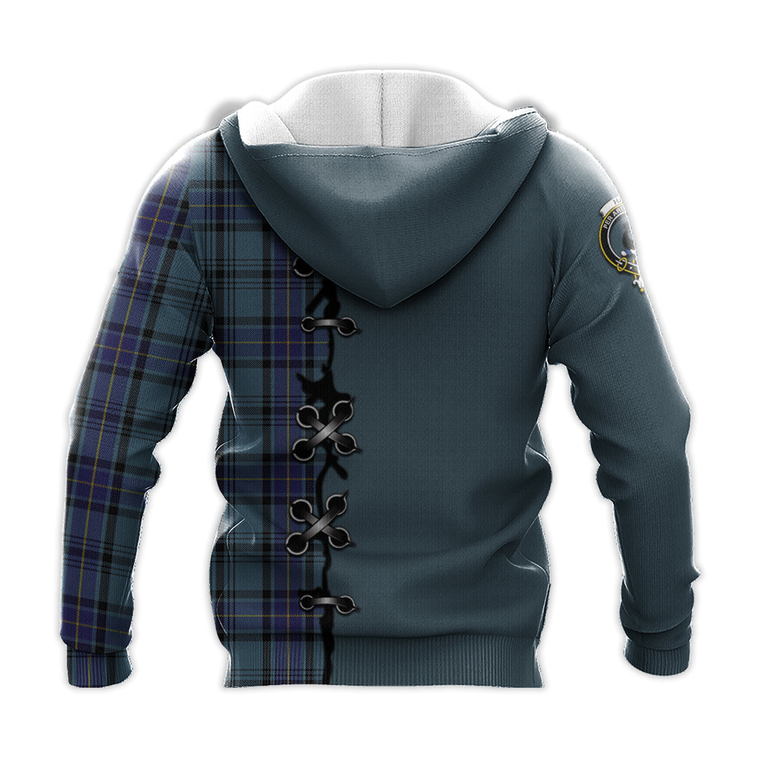 Printivon Hannay Blue Tartan Hoodie Lion Rampant And Celtic Thistle Style