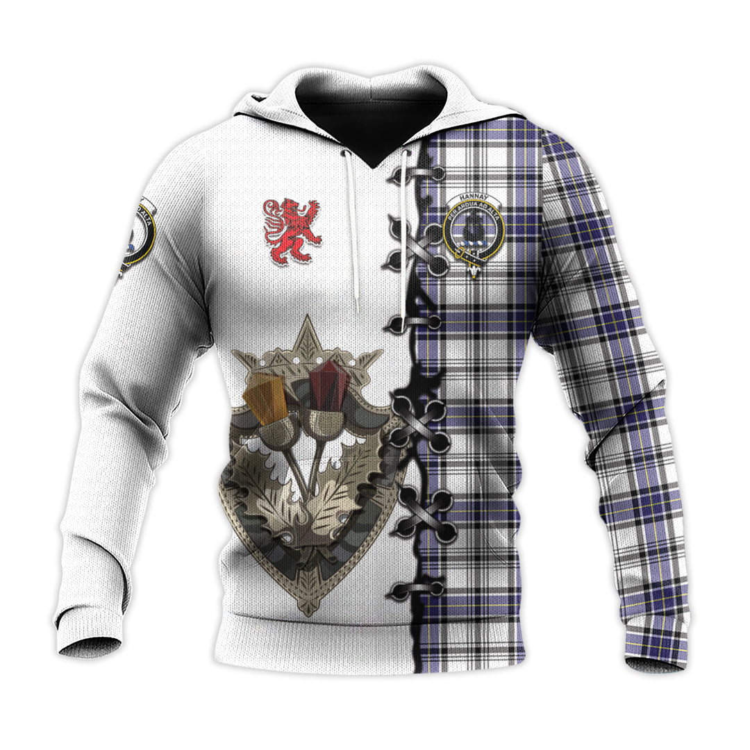 Printivon Hannay Modern Tartan Hoodie Lion Rampant And Celtic Thistle Style