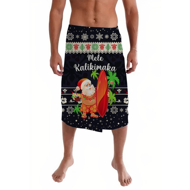Hawaii Christmas Lavalava Santa Claus Surfing Simple Style - Navy