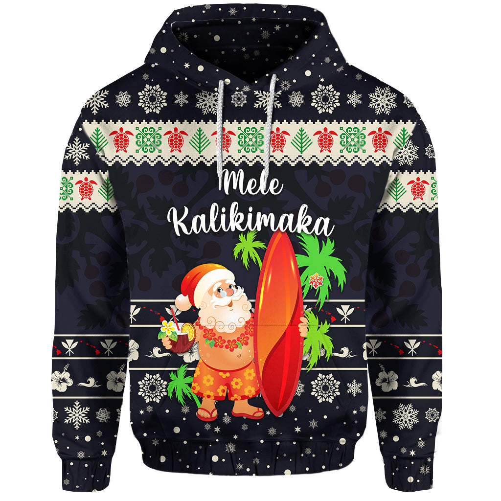 ( Personalised) Hawaii Christmas Hoodie Santa Claus Surfing Simple Style Navy