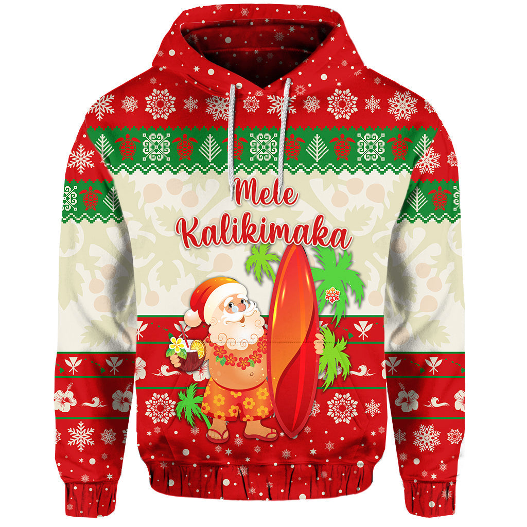 Custom Text  Hawaii Christmas Hoodie Personalised Santa Claus Surfing Simple Style Beige Red Zip Hoodie