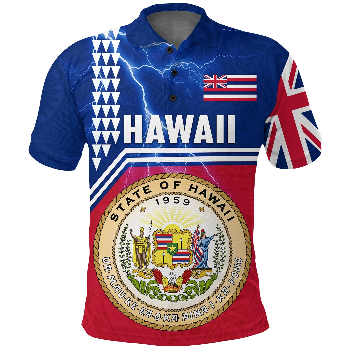 Seal of Hawaii Polo Shirt Kakau Polynesian - Thunder Style