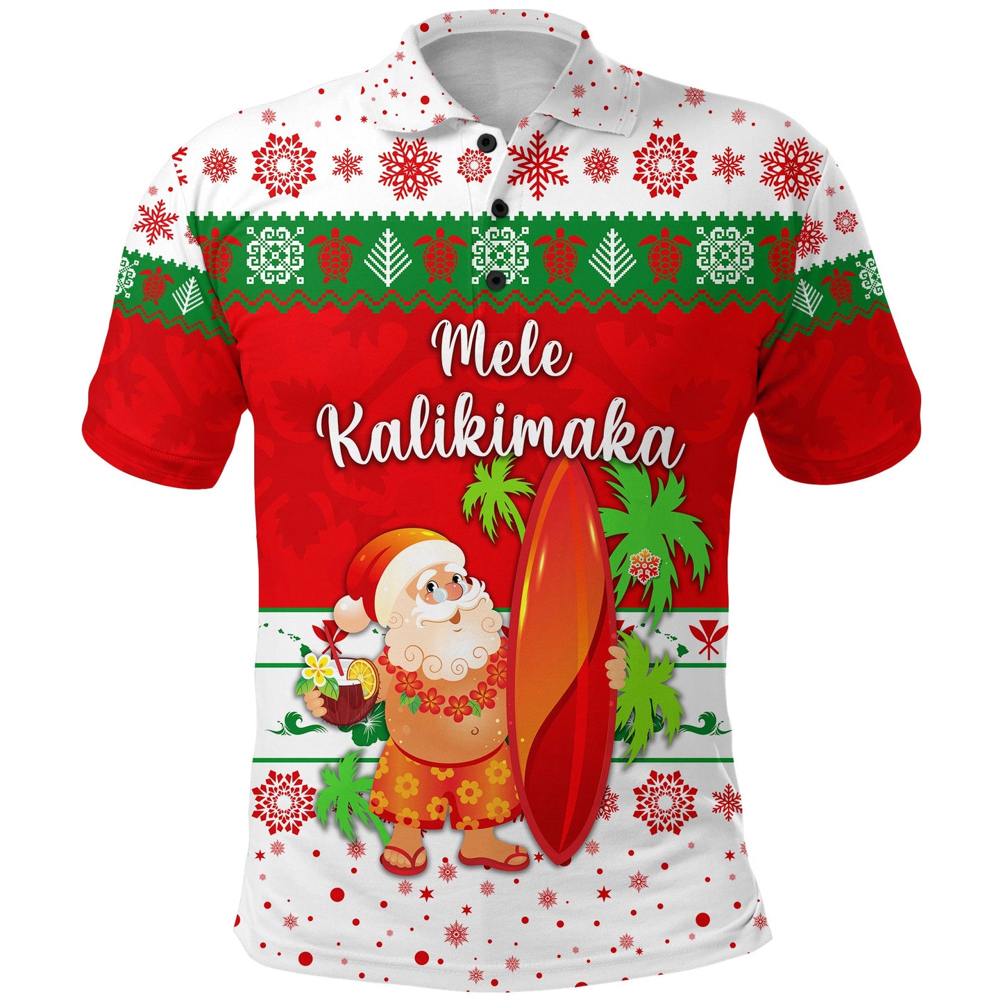 Hawaii Christmas Polo Shirt Santa Claus Surfing Simple Style - White