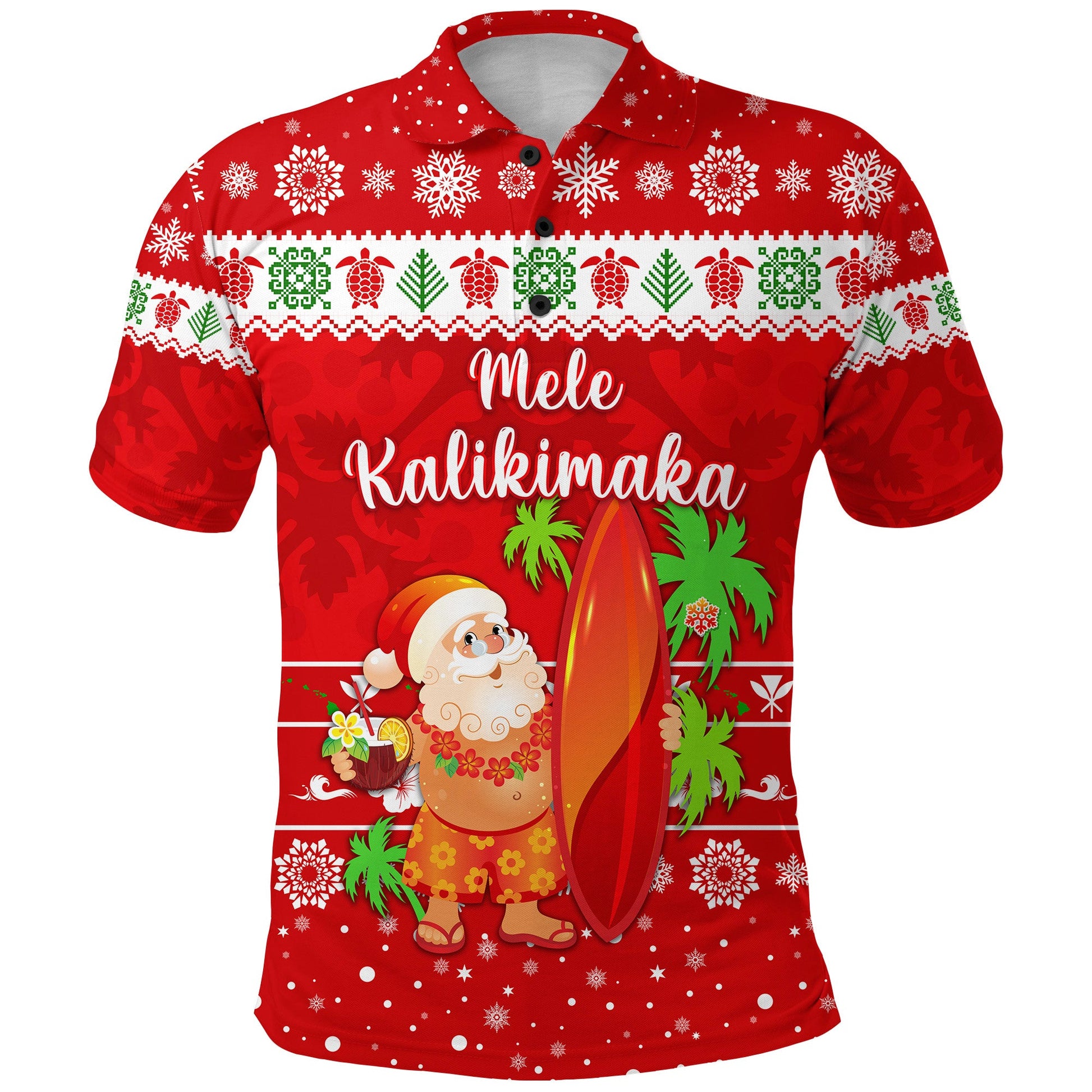 Hawaii Christmas Polo Shirt Santa Claus Surfing Simple Style - Red