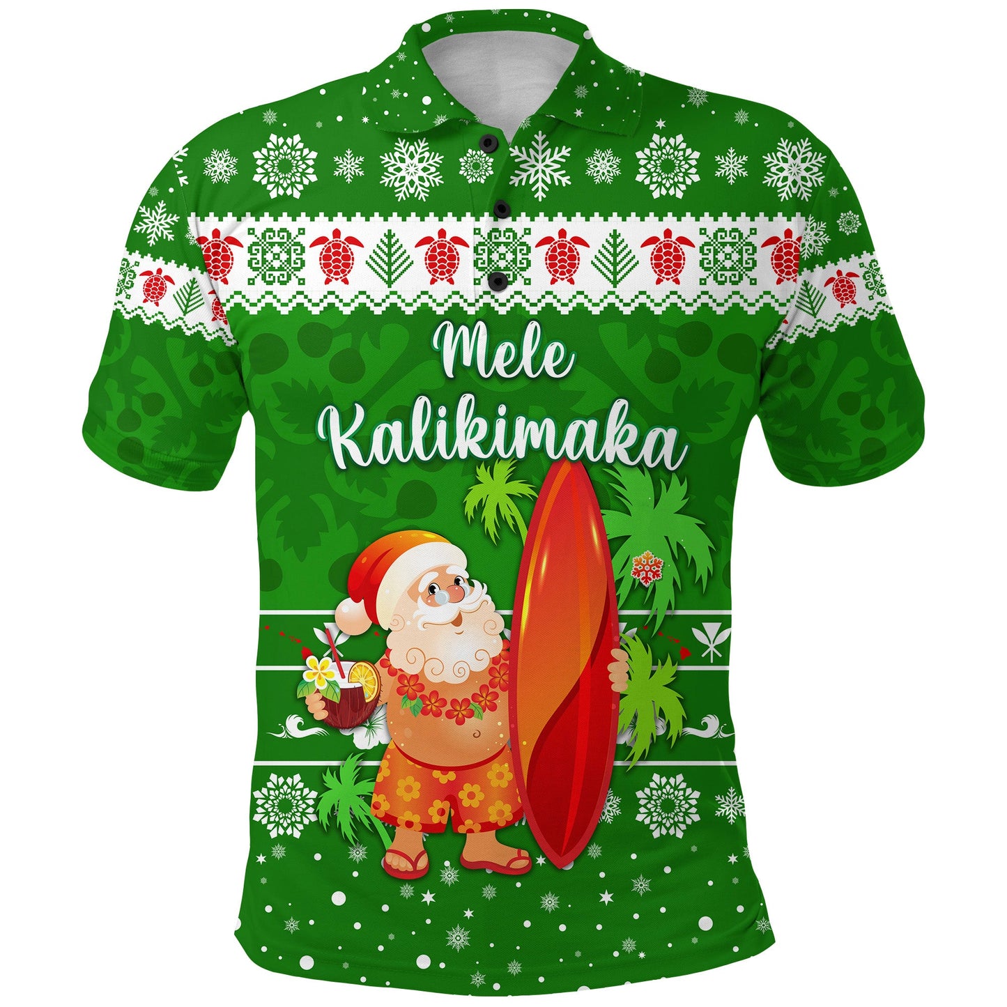 Hawaii Christmas Polo Shirt Santa Claus Surfing Simple Style - Green