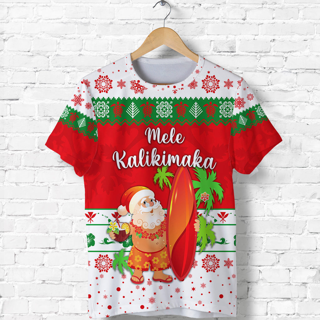 Hawaii Christmas T Shirt Santa Claus Surfing Simple Style White