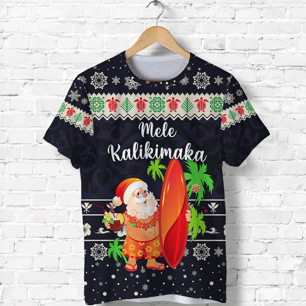 Hawaii Christmas T Shirt Santa Claus Surfing Simple Style Navy