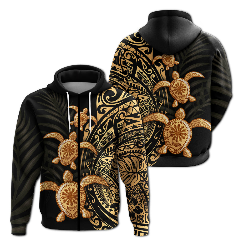 Polynesian Turtle Zip Hoodie Honu Family Gold