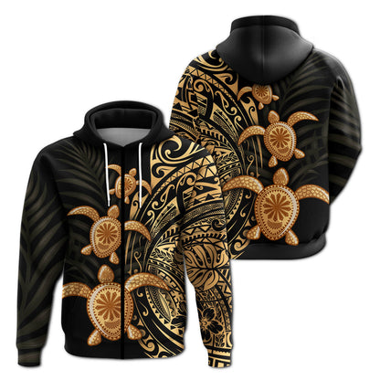 Polynesian Turtle Zip Hoodie Honu Family Gold