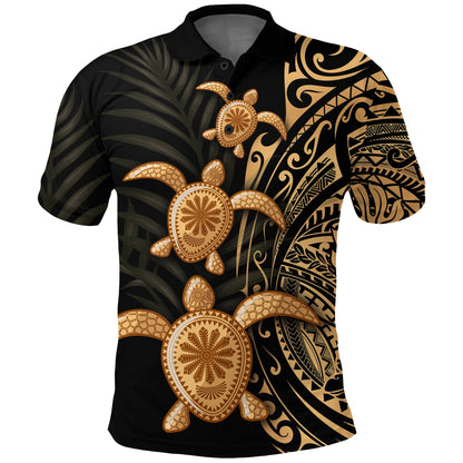 Polynesian Turtle Polo Shirt Honu Family Gold