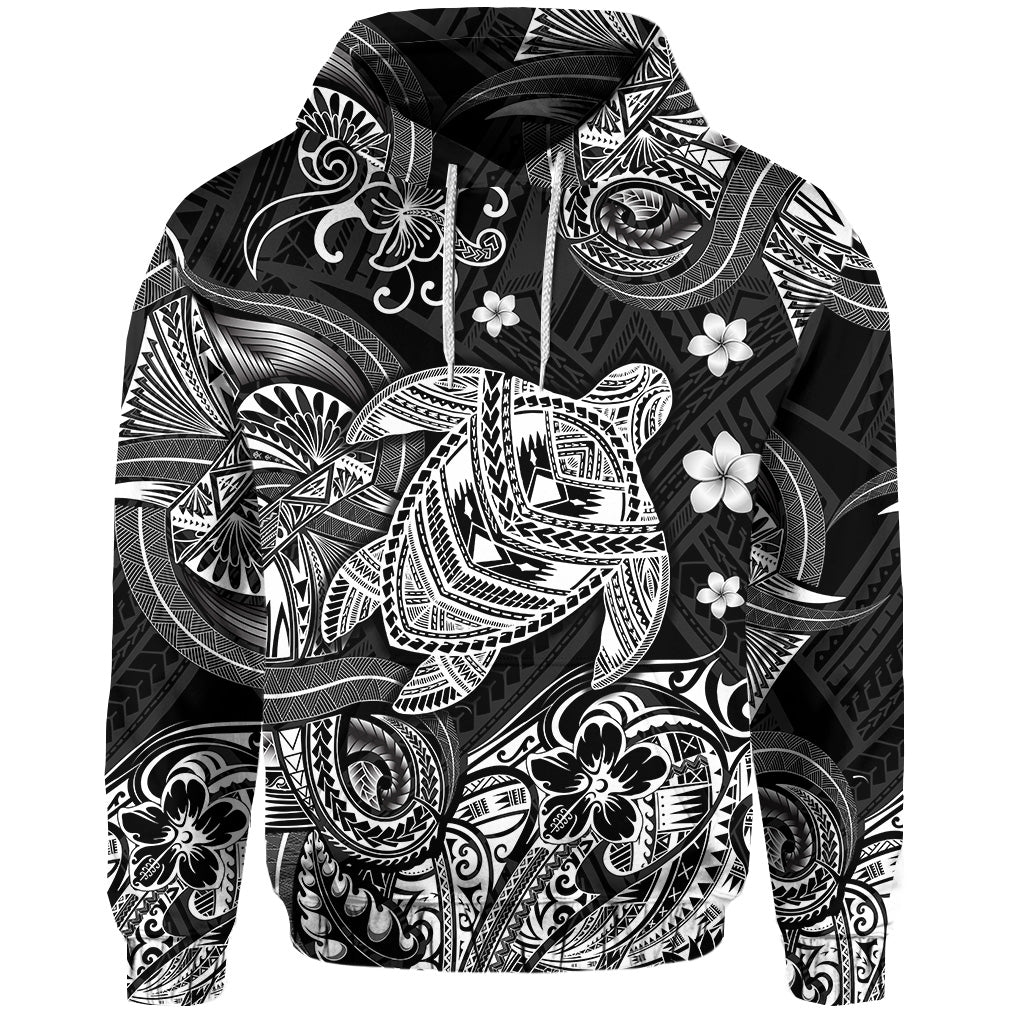 ( Personalised) Hawaii Turtle Polynesian Hoodie Plumeria Flower Unique Style Black