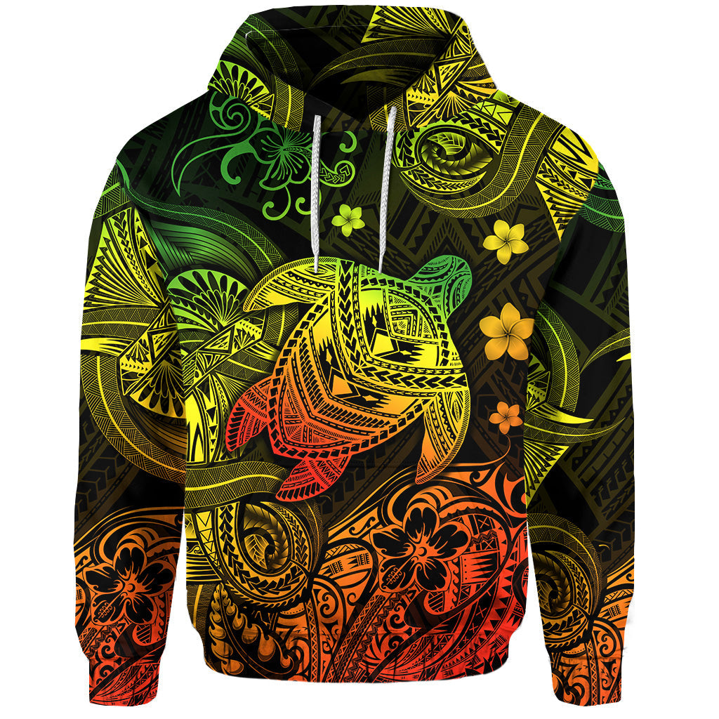 Hawaii Turtle Polynesian Hoodie Plumeria Flower Unique Style Reggae Zip Up Hoodie