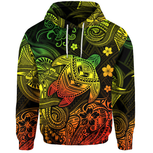 Hawaii Turtle Polynesian Hoodie Plumeria Flower Unique Style Reggae Zip Up Hoodie