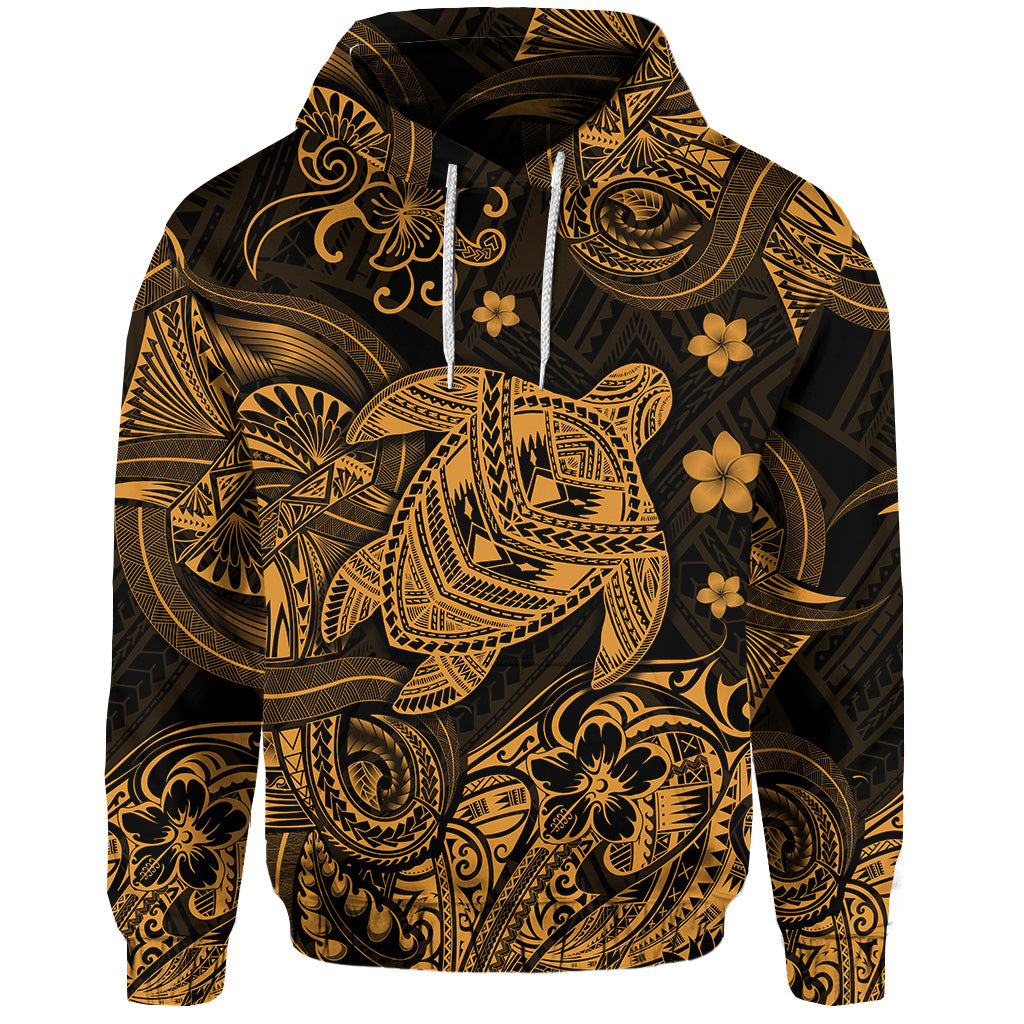 Hawaii Turtle Polynesian Hoodie Plumeria Flower Unique Style Gold Zip Up Hoodie