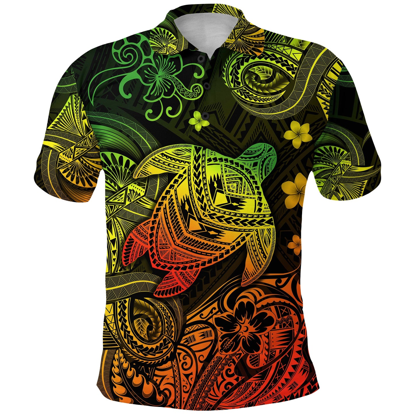 Hawaii Turtle Polynesian Polo Shirt Plumeria Flower Unique Style - Reggae