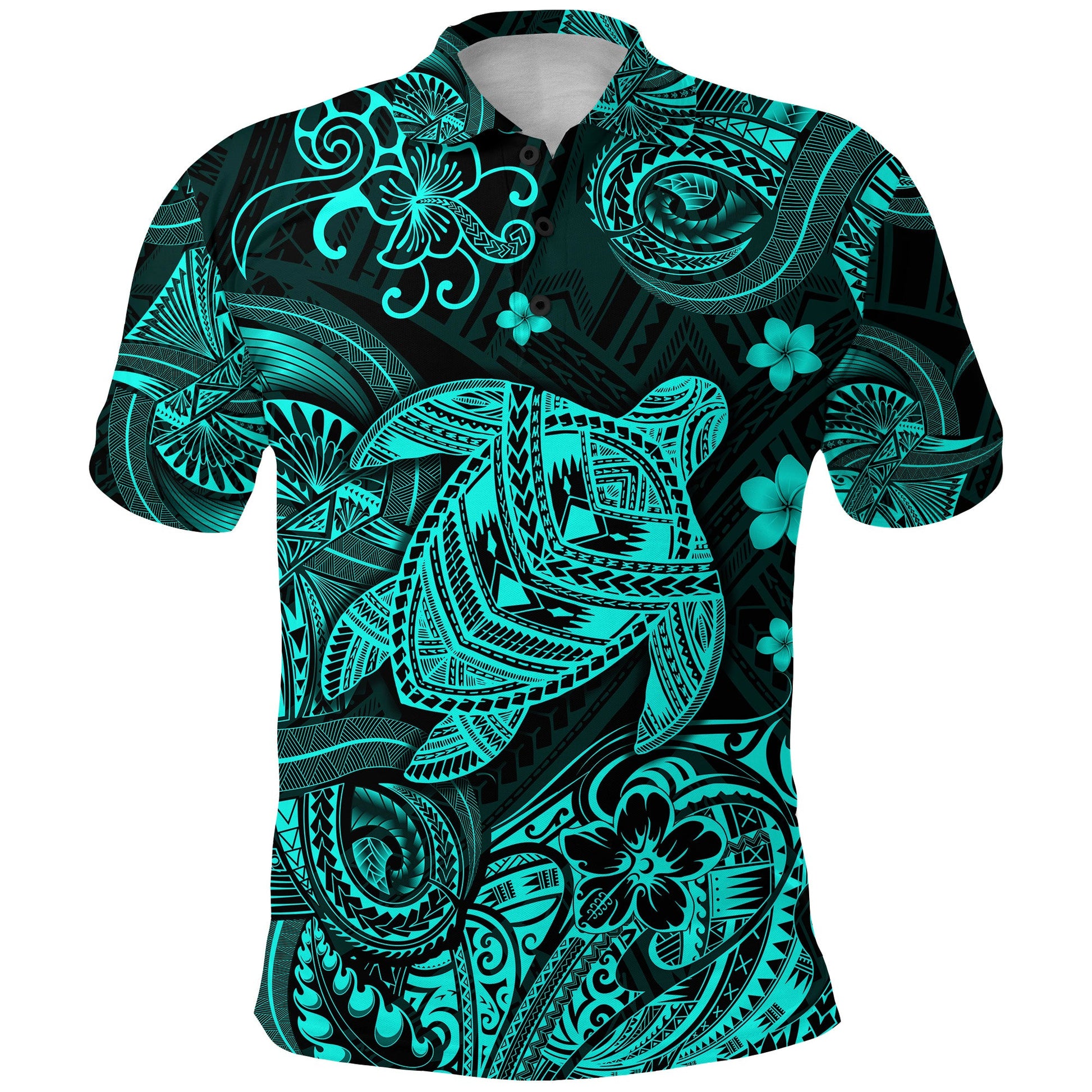Hawaii Turtle Polynesian Polo Shirt Plumeria Flower Unique Style - Turquoise