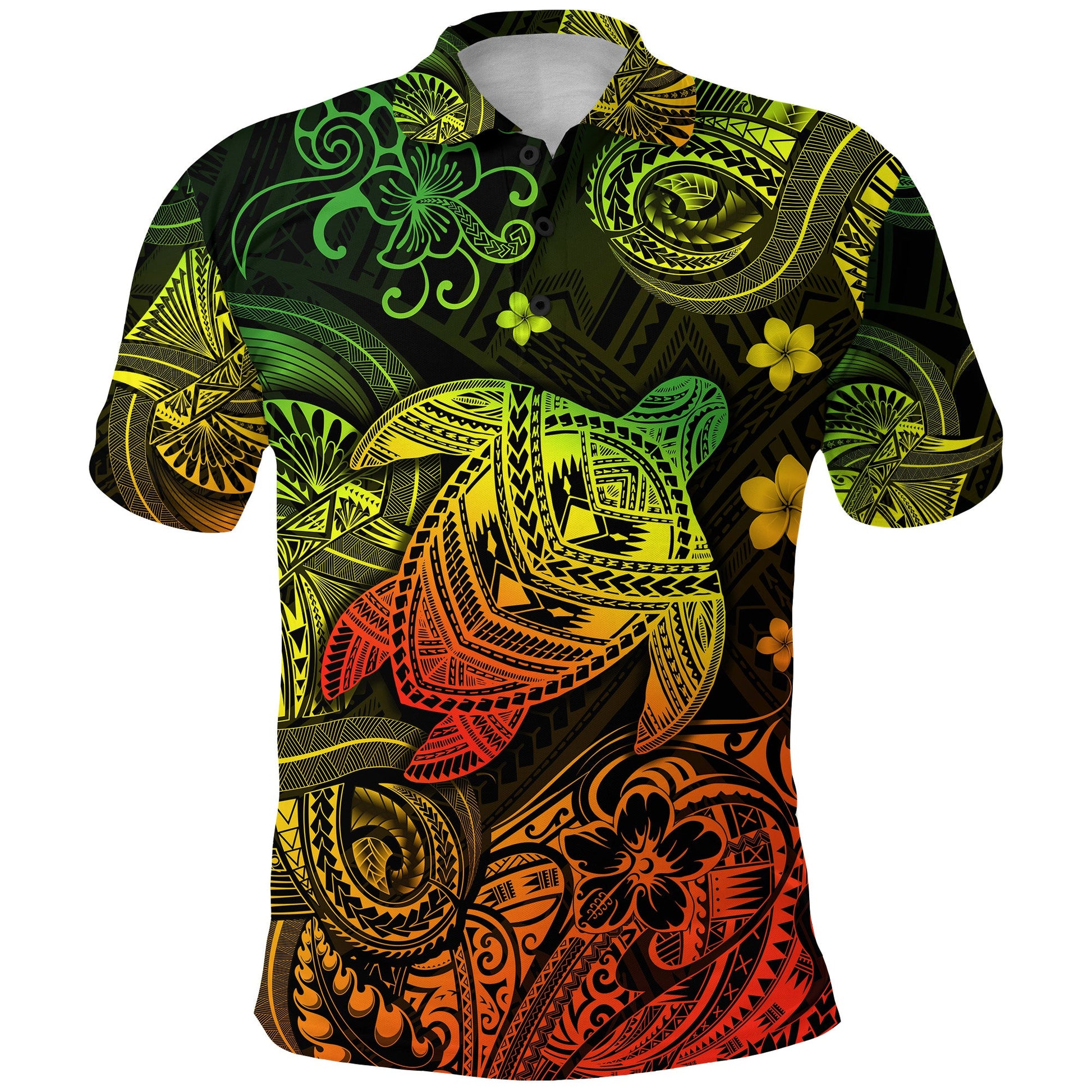Hawaii Turtle Polynesian Polo Shirt Plumeria Flower Unique Style - Reggae