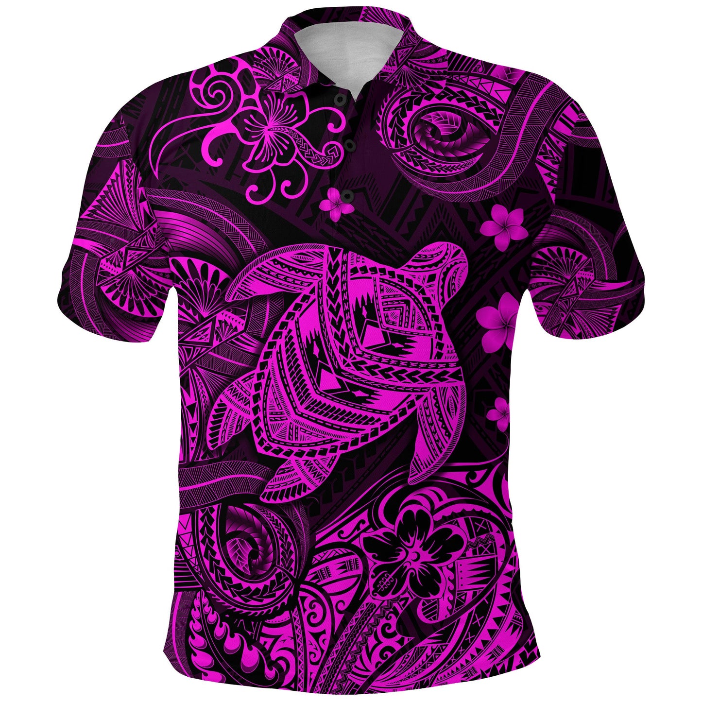 Hawaii Turtle Polynesian Polo Shirt Plumeria Flower Unique Style - Pink
