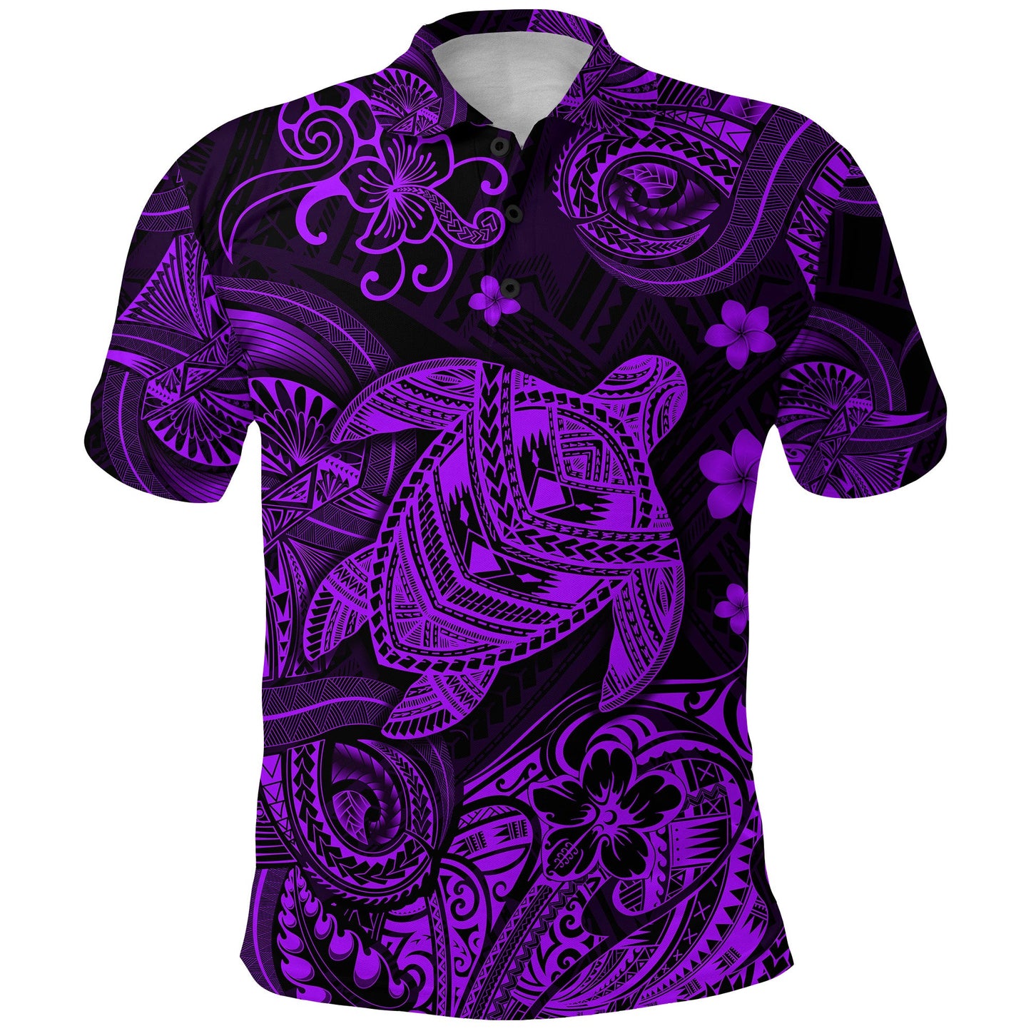Hawaii Turtle Polynesian Polo Shirt Plumeria Flower Unique Style - Purple