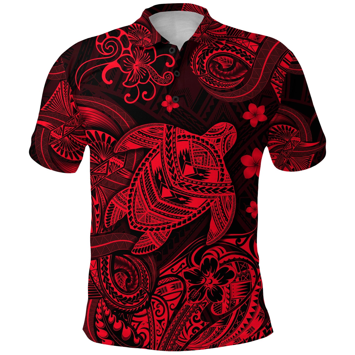 Hawaii Turtle Polynesian Polo Shirt Plumeria Flower Unique Style - Red