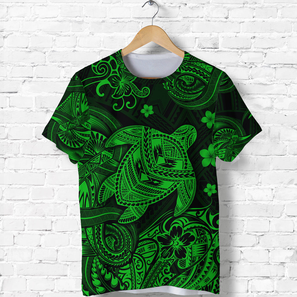 Hawaii Turtle Polynesian T Shirt Plumeria Flower Unique Style Green