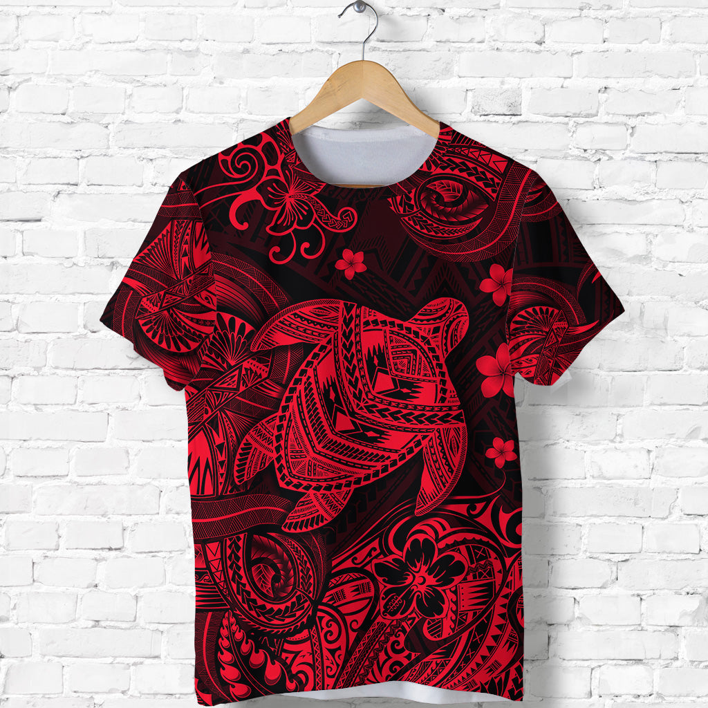 Hawaii Turtle Polynesian T Shirt Plumeria Flower Unique Style Red
