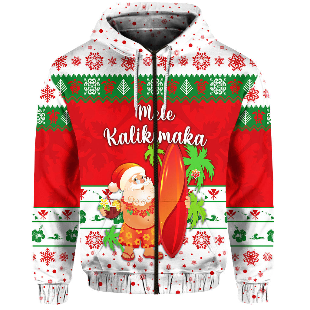 Hawaii Christmas Zip Hoodie Santa Claus Surfing Simple Style White