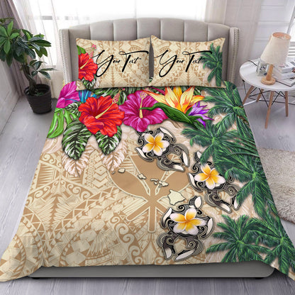 (Custom) Hawaii Bedding Set Hibiscus Turtle Beige Personal Signature
